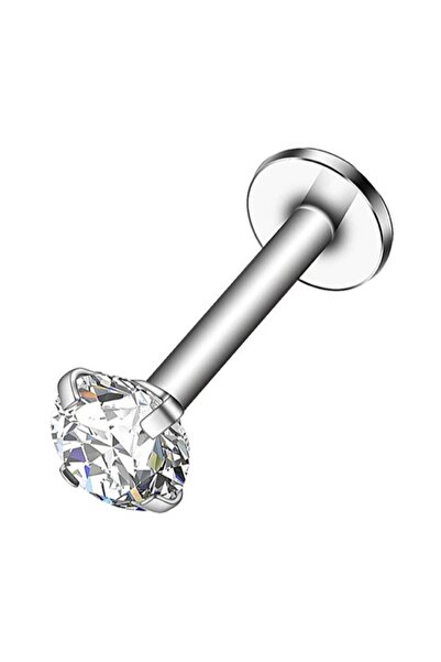MAZEN 8 mm Bar Uzunluğu Cerrahi Çelik Taşlı Piercing, Tragus Gümüş Renk ( Taş Ebat Seçiniz)