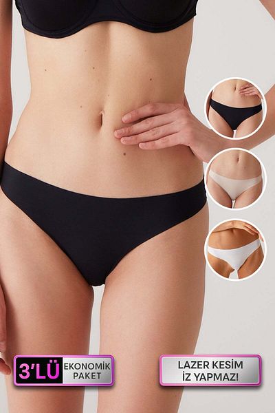 Pierre Cardin Black-White-Tin 2903 Laser Cut Micro Classic Panty 3 Pack - Χωρίς σήμανση, Βαμβακερό δίχτυ