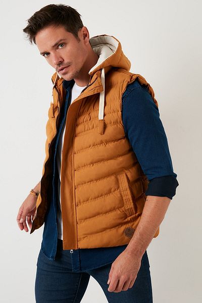 Buratti Glugă detașabilă galbenă MUSTARD pentru bărbați, cu buzunare, cu fermoar, vestă slim fit 556B5618