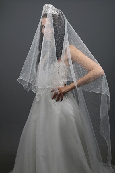 paris in paris Voal de mireasă lung, cu două straturi, argintiu, lungime 170 cm, culoare alb strălucitor, cu pieptene