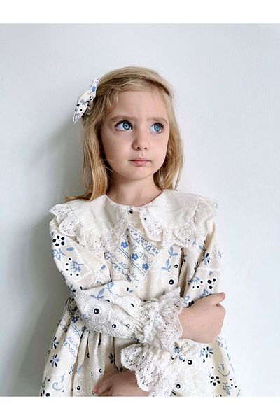 Little Ya Ya Love Girl's Ethnic Pattern Authentic Baby Collar Linen Dress