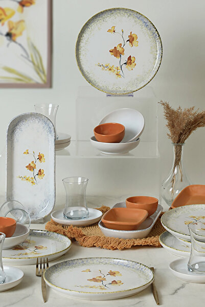 Keramika Yellow Floral Breakfast Set for 6 People 29 Pieces