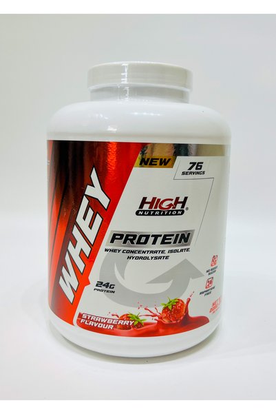 High Nutrition مسحوق بروتين مصل اللبن 2280 جرام مسحوق بروتين بنكهة الفراولة 24 جرام بروتين لبناء العضلات 76 حصة