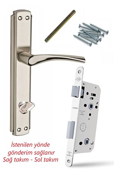 ŞENEL Yapı Market Bravo Nikel Saten Wc Kapı Kolu + Metlox Sessiz Döndürülebilir Dilli Wc Kilit 40-23 Mm Takım