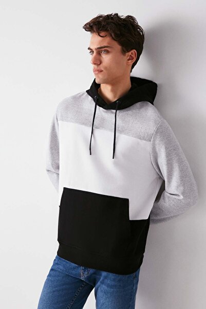 GRIMELANGE Ανδρικό μαύρο φούτερ με κουκούλα Clyde με κορδόνι και φλις μέσα