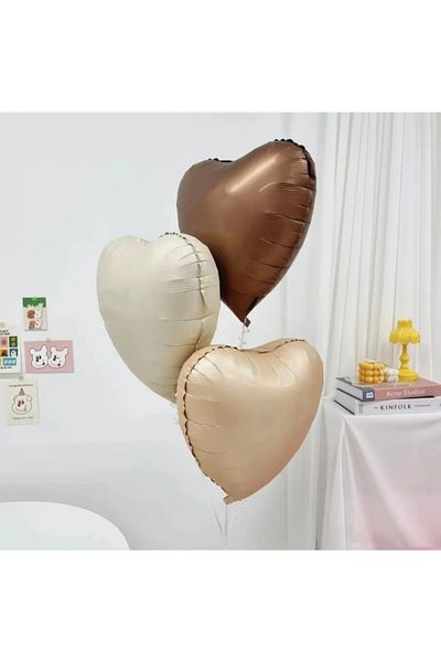 Atakent Süs Beige, Cream and Caramel Heart Balloon Foil 3 Pieces