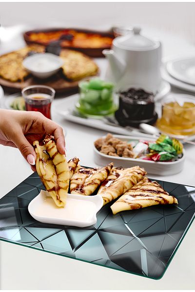 Decorita Set of 2| Glass Plate - Breakfast Plate - Cake Plate| Anthracite Crystal| 29cm X 34cm