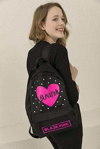 EGBAG Black Pink Sırt Çantası Siyah Müzik Grubu Kore Kadın Erkek Unisex Lapto...