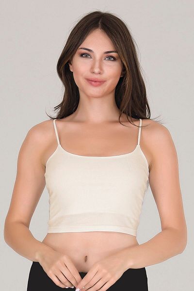 Sensu Women's Rope Strap Ecru Crop Bustier - Bst1004