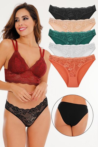 Sensu Dámske čipkované nohavičky zmiešané farby 5l I Pack Set Kts3064
