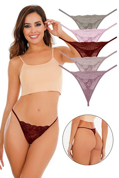 Sensu Women's Lace Panties Set of 5 - Assorted Colors Kts3062