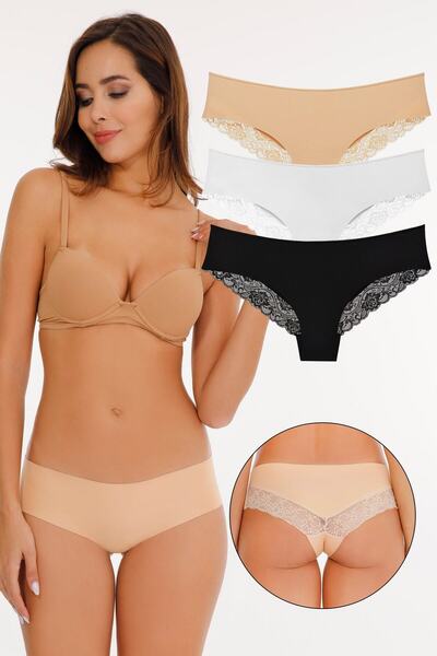 Sensu Kadın Lazer Kesim Dantelli Külot 3'lü Paket Set Karışık - Kts2112