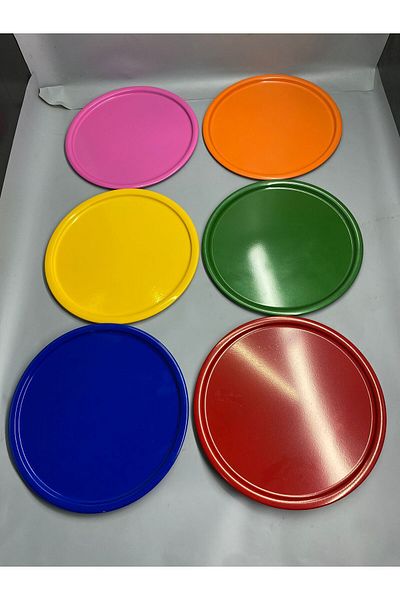 Aslı Hediyelik Mix Set of 6 Metal Single Decorative Candle, Tea, Coffee and Cake Service Presentation Tray 30 Cm