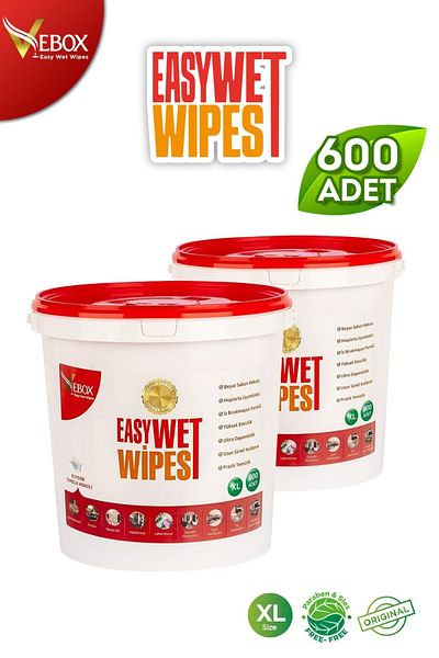 VEBOX Easy Wet Wipes Bucket Wet Wipes White Soap Scented 2 Pack 600 Pieces