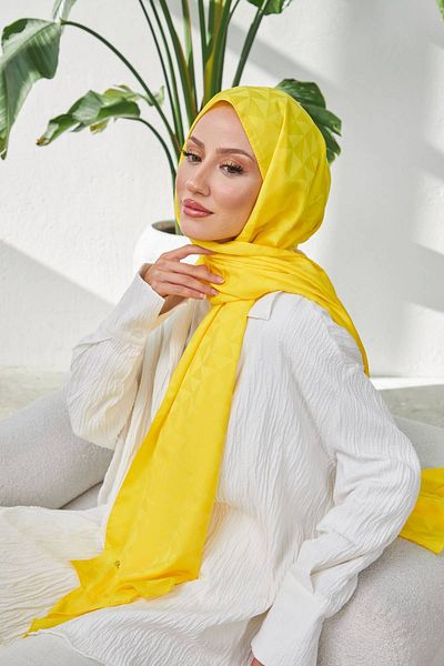 İpekhan Ipekhan Triangle Pattern Silky Jacquard Shawl Yellow 9005-02