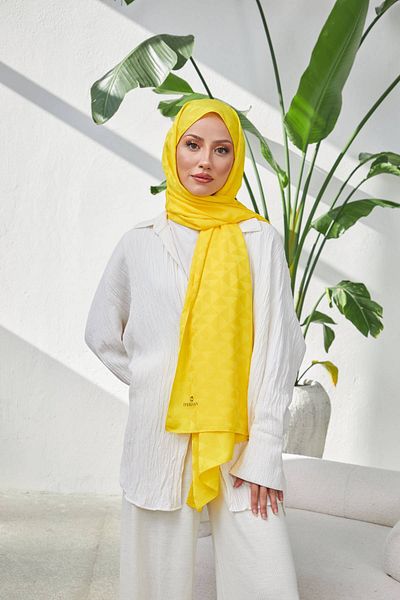 İpekhan Ipekhan Triangle Pattern Silky Jacquard Shawl Yellow 9005-02