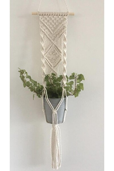 Hediselim Burgu Model Krem Renk El Yapımı Makrome Saksılık