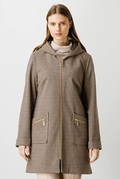 Ekol Kazayağı Desenli Manto CAMEL 6309