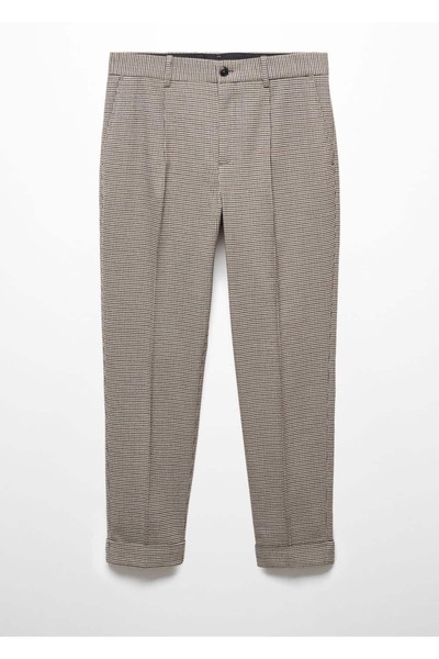 MANGO Man Mikro Kazayağı Desenli Yün Karışımlı Dar Kesim Pantolon