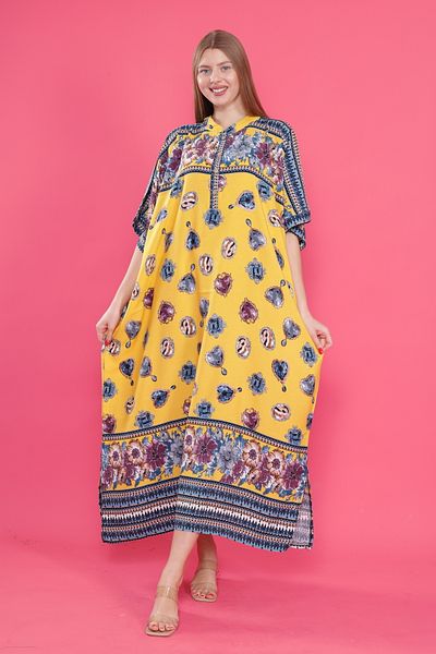 mervemoda Γυναικείο υφαντό φόρεμα με κυρίαρχο γιακά μπροστά με μοτίβο με μανίκια με σκίσιμο