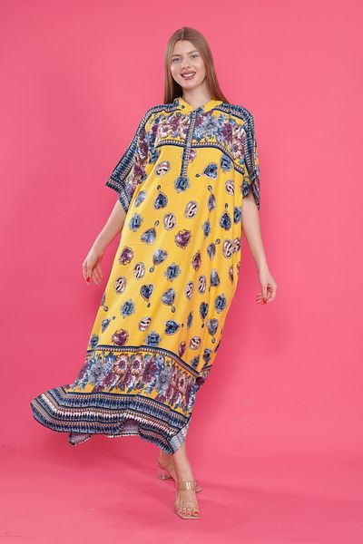 mervemoda Γυναικείο υφαντό φόρεμα με κυρίαρχο γιακά μπροστά με μοτίβο με μανίκια με σκίσιμο