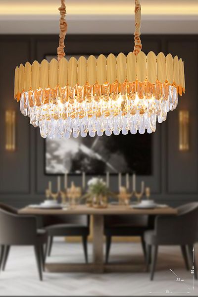 Avizemoda Rossa 75x35 Luxury Chandelier with Crystal Prism Stone Dining Table - (YELLOW YELLOW COLOR)