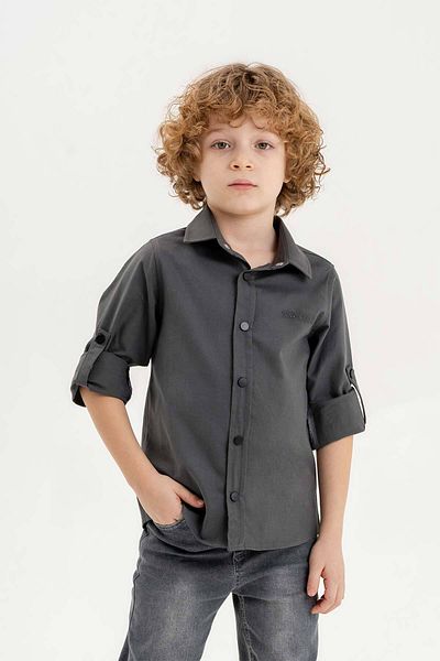 Gold Class Kidswear Cămașă de bază cu mânecă lungă pliabilă pentru băiat