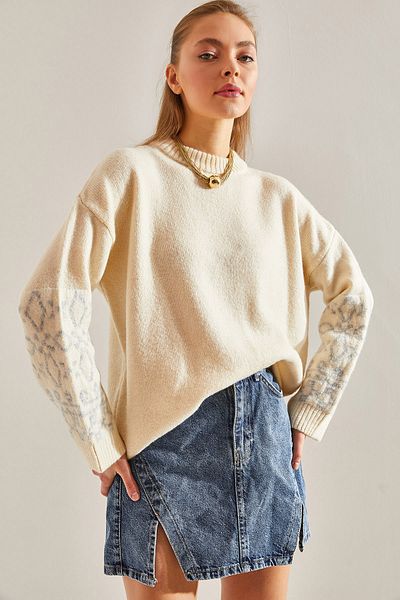 Bianco Lucci Women's Sweater Sweater with Patterned Sleeves