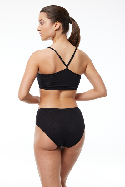 Malabadi Women's Black 6 Pack 100% Cotton Intermediate Waist Jacquard Slip Panties 350