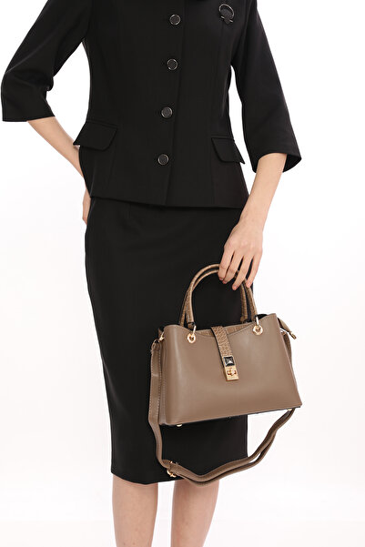 womenacs Mink Color New Season Women's Bag with Lots of Eyes and Belted Closure