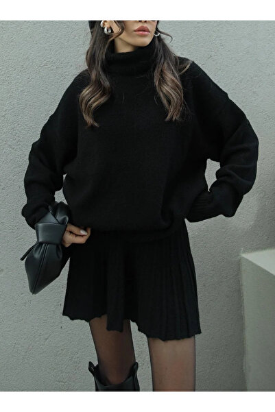 My Blog Set de pulovere cu talie înaltă pentru femei, negru, pliat