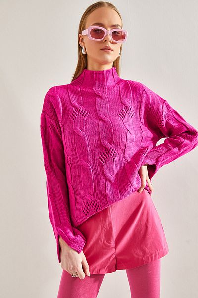 Bianco Lucci Women's Half Turtleneck Hair Knitted Patterned Knitwear Sweater