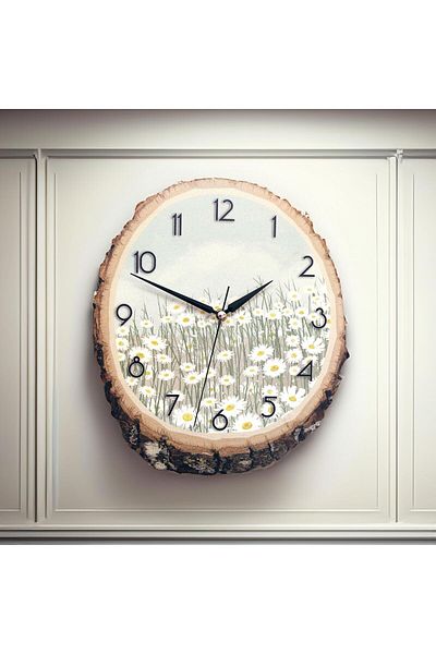 CajuArt Decorative Painting on a Log Daisy Design Wall Clock Decor