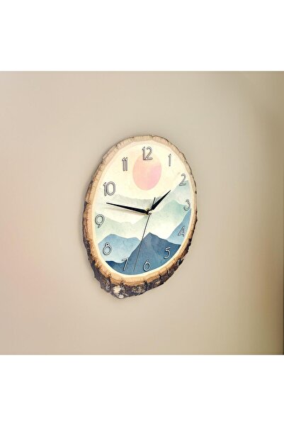 CajuArt Decorative Painting on a Log Mountains Sun Design Wall Clock Decor
