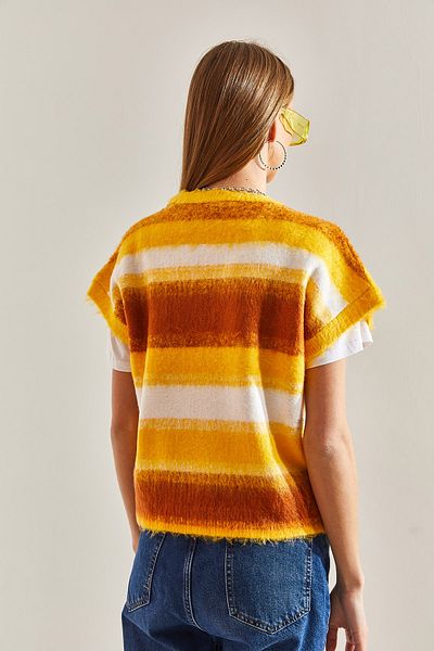 Bianco Lucci Gestreifter Pullover mit Rundhalsausschnitt und Reliefmuster für Damen