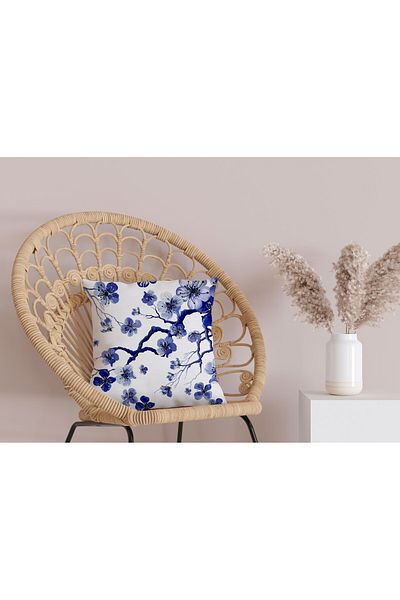 Karma Home White Blue Orchid Flower Patterned Double Sided Digital Printed Throw Pillow Cover