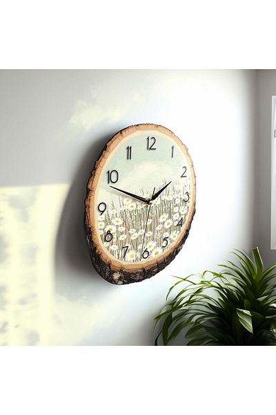CajuArt Decorative Painting on a Log Daisy Design Wall Clock Decor