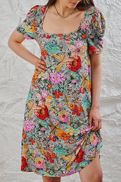 Avones Rochie de damă cu mânecă pepene cu imprimeu digital