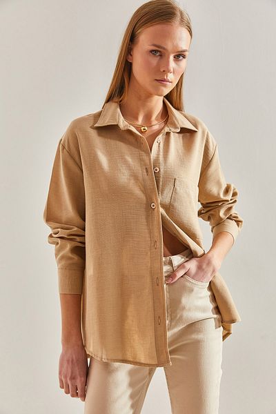 Bianco Lucci Women's Single Pocket Shirt Beige