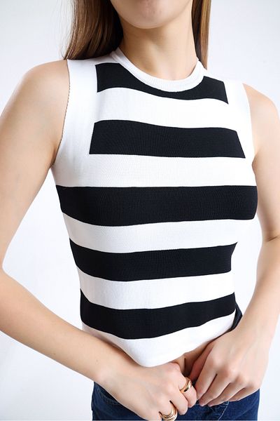 Jose Clothing Γυναικεία πλεκτή μπλούζα με ριγέ μηδενικό μανίκι