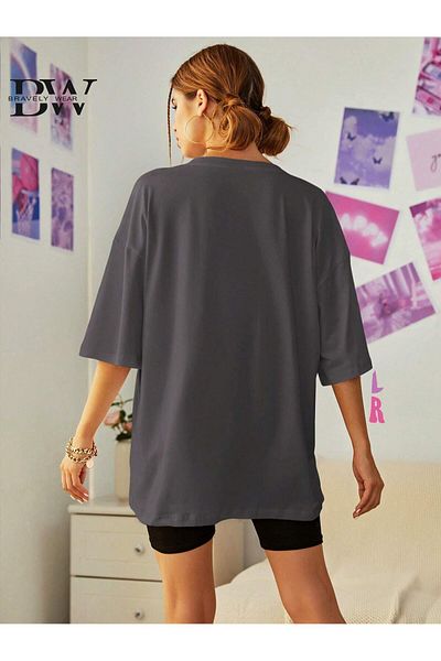 FAVORİST Teddy Bear Printed Oversize Crew Neck Cotton Tshirt