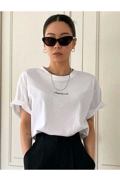 FAVORİST Κλασικό εμπριμέ βαμβακερό μπλουζάκι με λαιμόκοψη