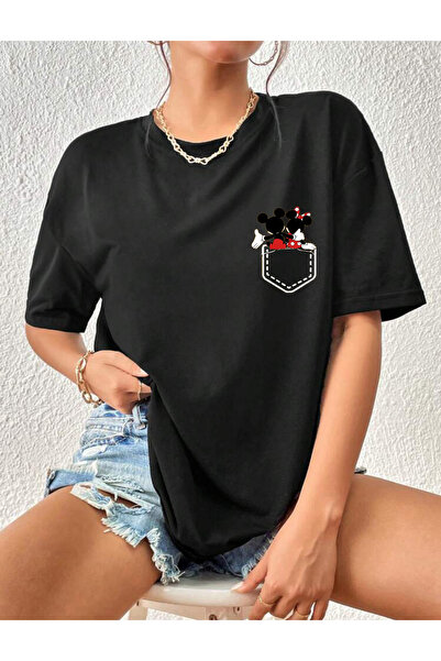 FAVORİST MINNIE & MICKEY MOUSE Baskılı Rahat Kalıp Tshirt