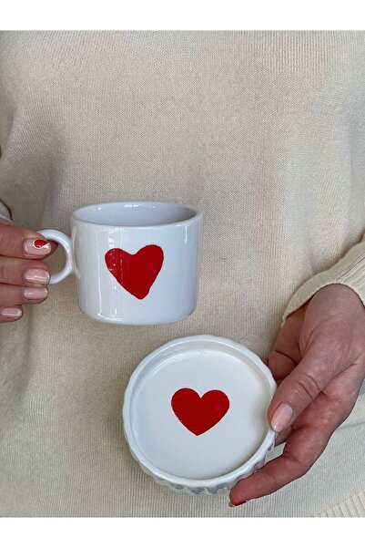 MeGgDecor İçi Dışı Kalpli Duble Boy Fincan