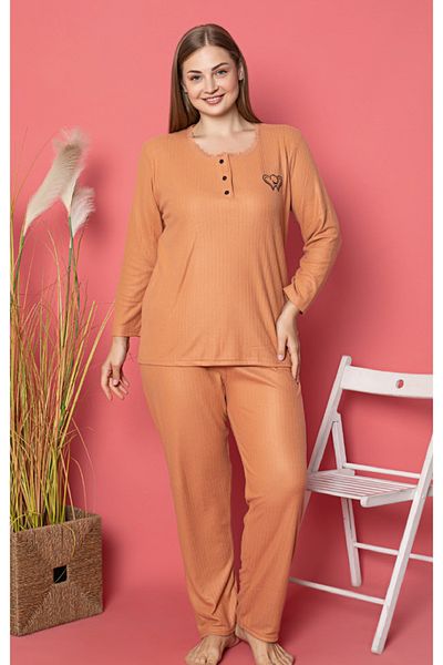 MODAREYA Set de pijamale de iarnă coreeană cu mâneci lungi, guler raportat, cu nasturi, cu plăcuțe