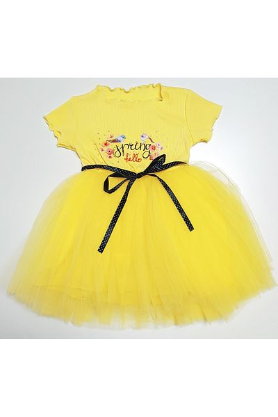 nc gift Bird Printed Girl's Lined Polka Dot Tulle Half Sleeve Dress