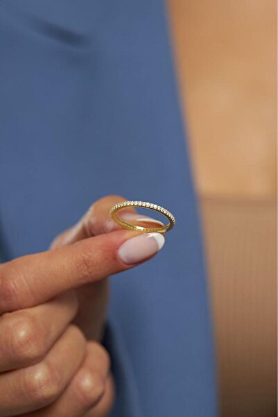 Roza Silver Zirkon Taşlı Gold Minimal Tamtur Gümüş Yüzük