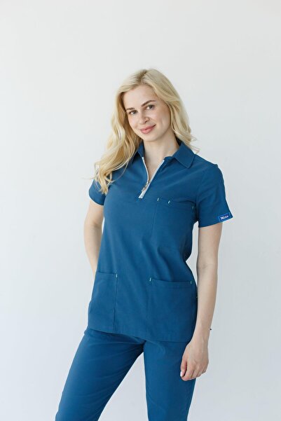 Dr. Mitra طقم طبيب ممرضة جراحية من الليكرا بسحاب للنساء