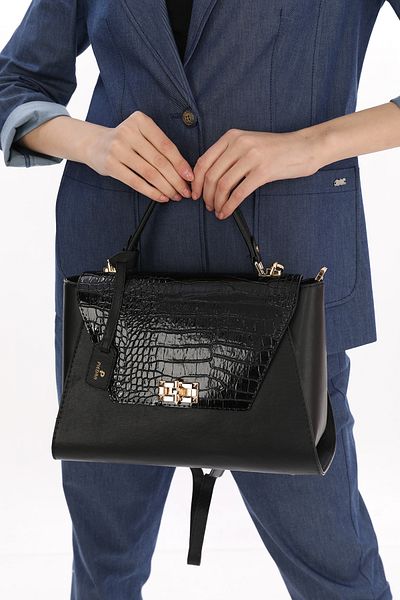 Piedra Geanta de dama sezon nou cu husa cu model crocodil de culoare neagra poate fi folosita in mana si cu curea de umar