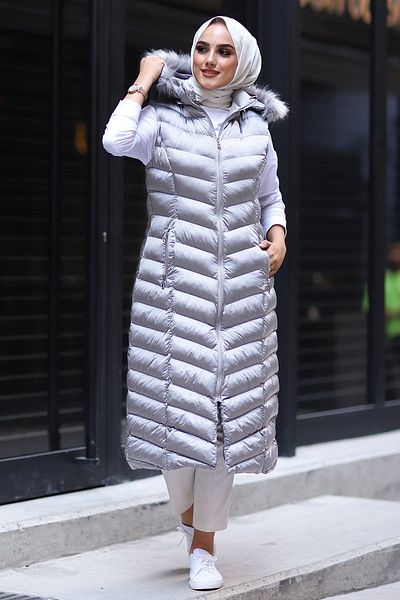 InStyle Vestă lungă cu căptușeală în interior - argintiu